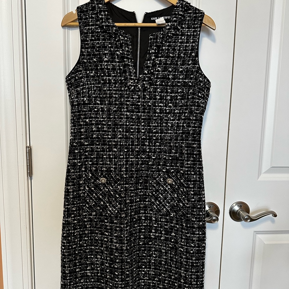 Karl Lagerfeld Black, White, Silver Tweed Dress